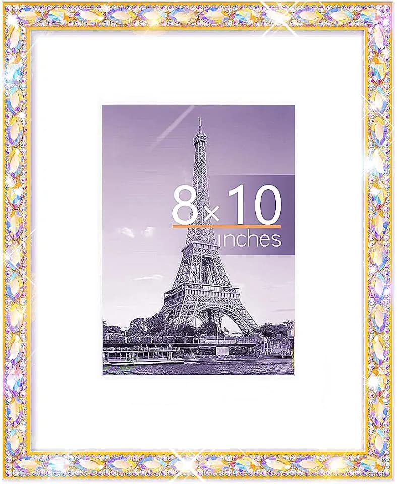 8x10 Bling Picture Frame, Display Pictures 5x7 with Mat or 8x10 Without Mat, Wall Hanging Glitter Diamond Photo Frame With Sparkle Rhinestone, Horizontally or Vertically 1 Pack,gold