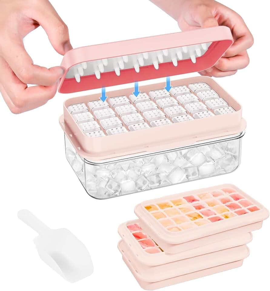 PHINOX Ice Cube Tray with Lid and Bin, Easy Release 84 Cubes for Freezer