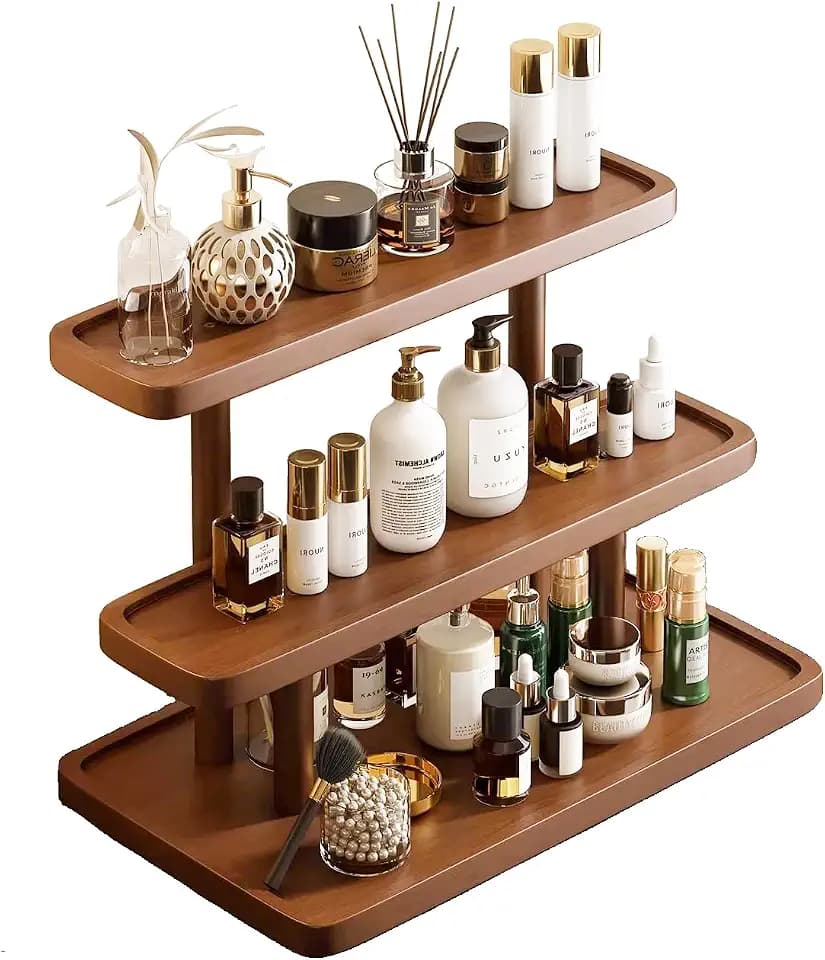 GDQ Brown Pine Wood Perfume Organizer, Perfume Cabinet Vanity Storage Stand
