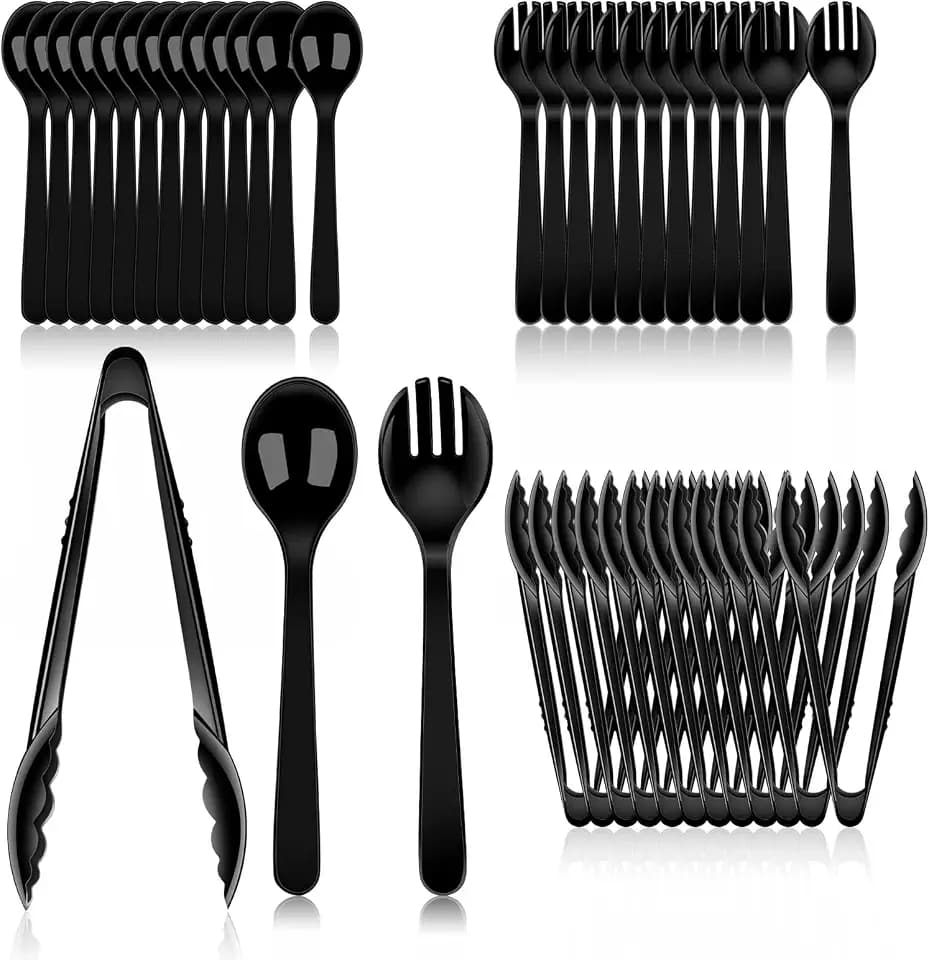 36PCS Disposable Serving Utensils Including Plastic Spoons, Tongs and Forks