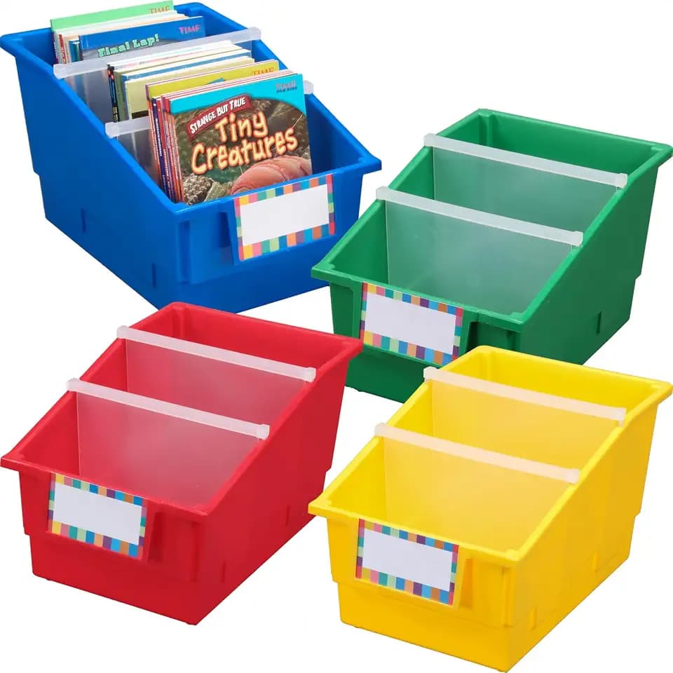 Really Good Stuff Rainbow Chapter Book Classroom Library Bins with Dividers