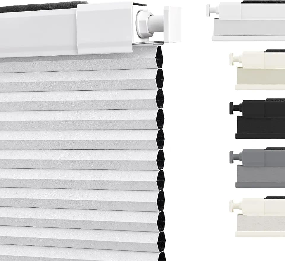 SUNOFF Cordless No Drill Blackout Cellular Shades, 28" W x 48" H, White