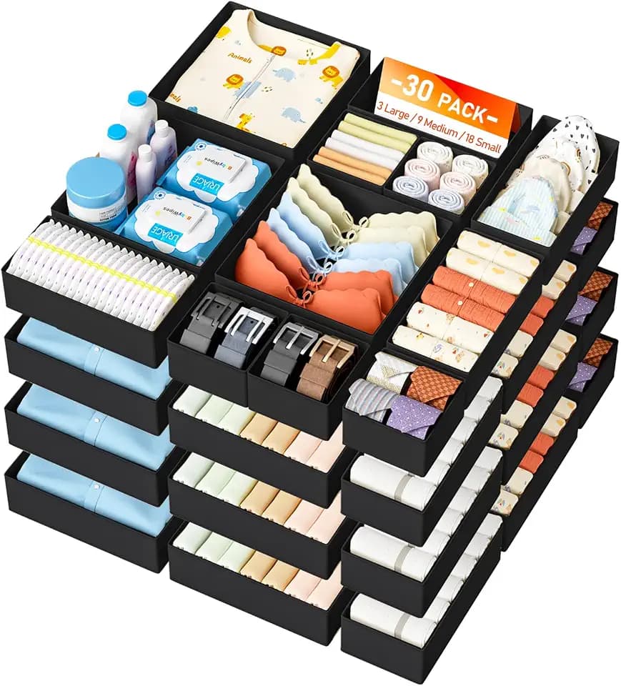 DIMJ Drawer Organizer Clothes - 28 Pack Baby Dresser Organizer for Nursery Closet Organization, Fabric Drawer Organizer Bins for Underwears Socks Bras, Foldable Storage Dividers for Bedroom