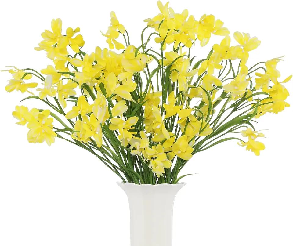 12pcs Fake Orchid Flowers Branches, 21.7in Artificial Cymbidium Flower Stems for Table Centerpiece Wedding Vase Arrangements Office Home Decor (Yellow)