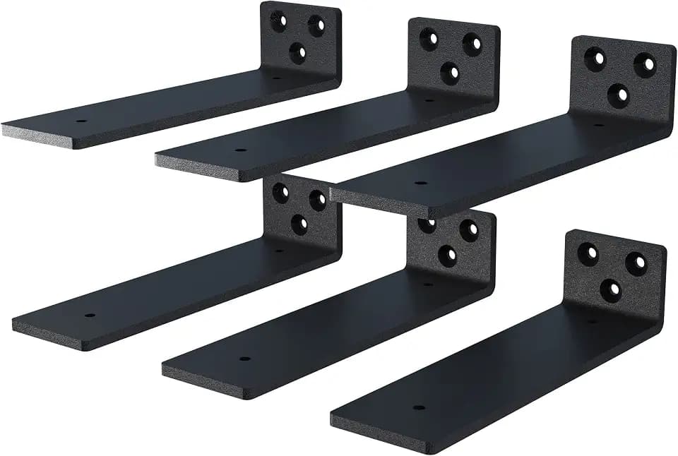 NEODROP 6-Pack 10 Inch Floating Shelf Brackets, Heavy Duty Hidden Shelves Bracket for Kitchen, Nursery, Black Powder Coated Steel