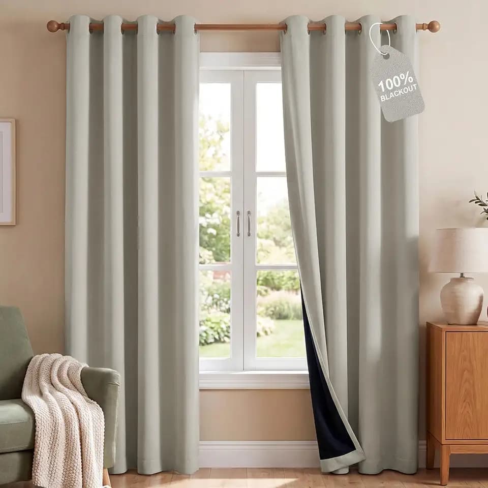 NICETOWN Bone White Blackout Curtains for Living Room 52" x 84" 2 Panels