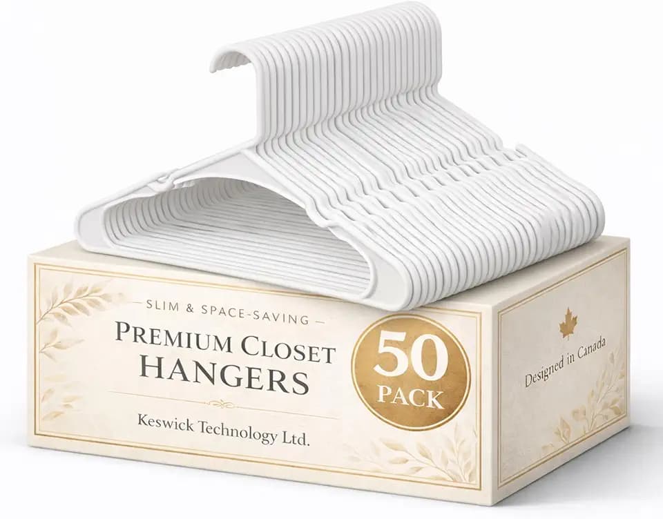 50 Pack White Plastic Hangers, Space Saving Closet Hangers with Non-Slip Notches, Durable Slim Hangers for Shirts, Dresses, Jackets, Pants