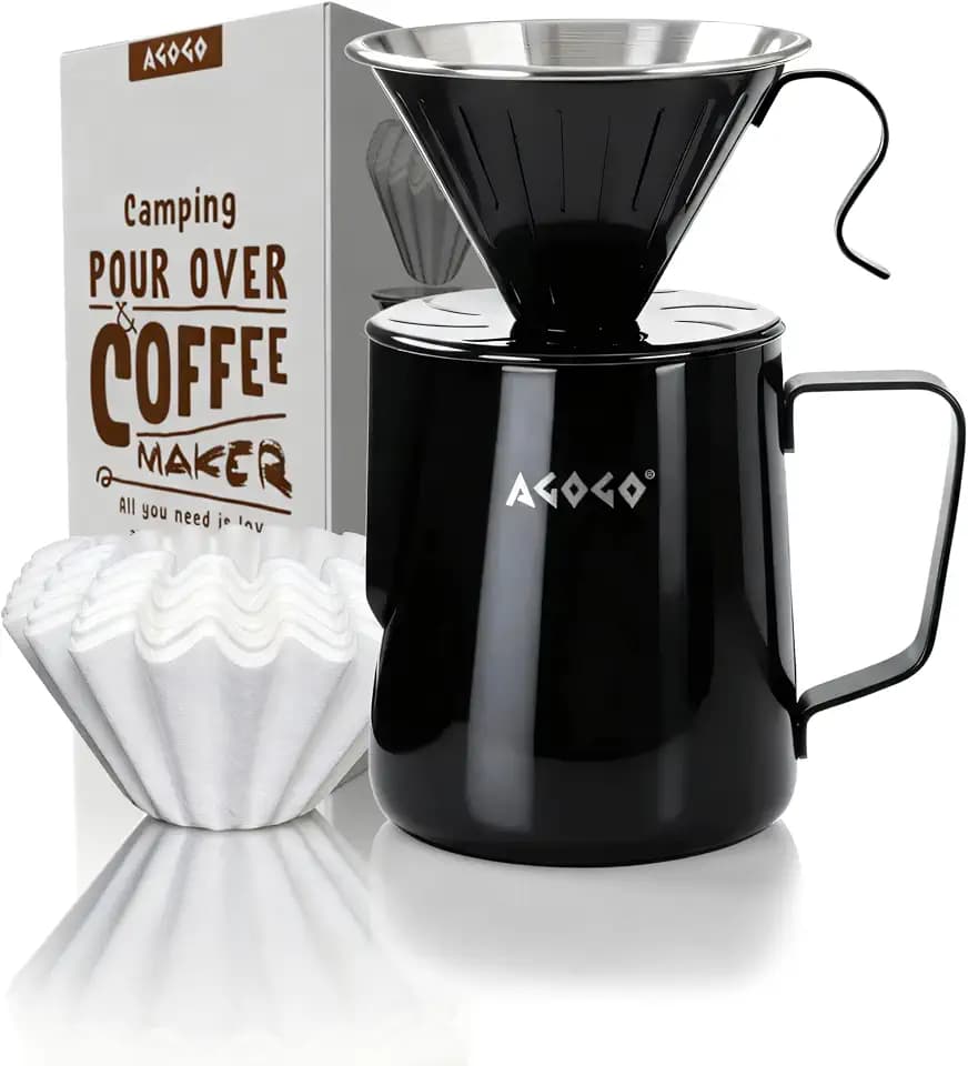 AGOGO Stainless Pour Over Coffee Maker Set, 50 Paper Filters, 30oz, Black