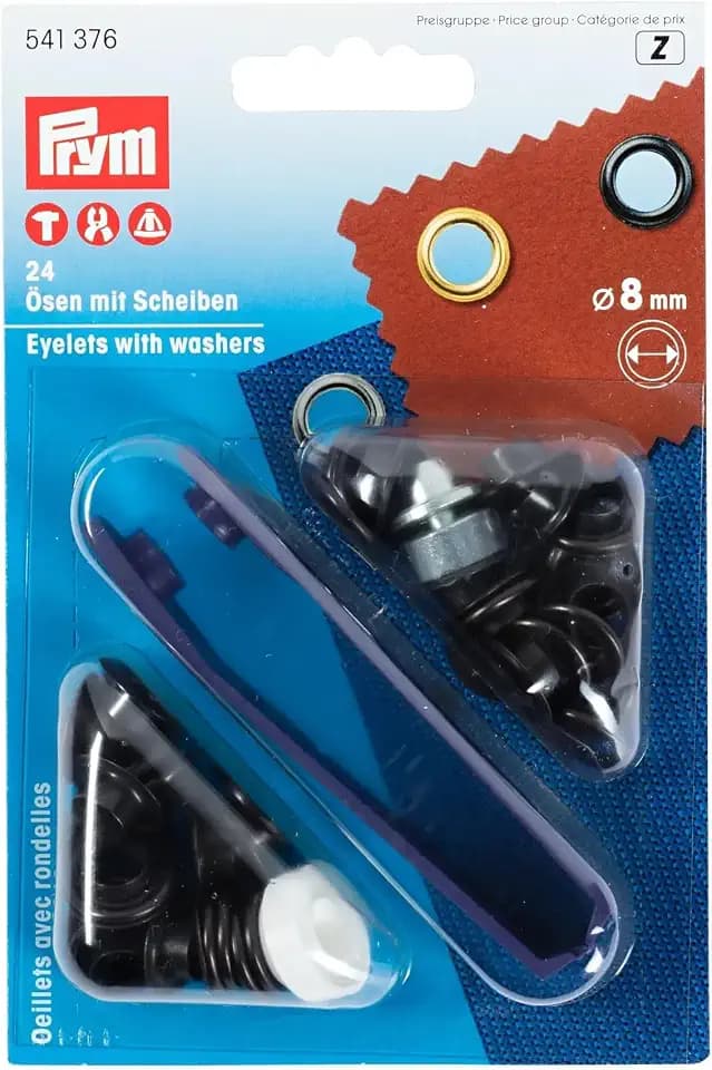 PRYM 541376 Eyelets with washers Size 8mm inside; black oxidized, 24 pieces