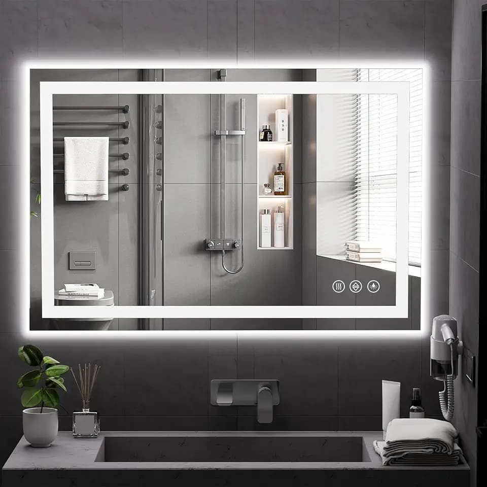 Koonmi 48x32 LED Bathroom Mirror with Light, Anti-Fog, 3 Colors
