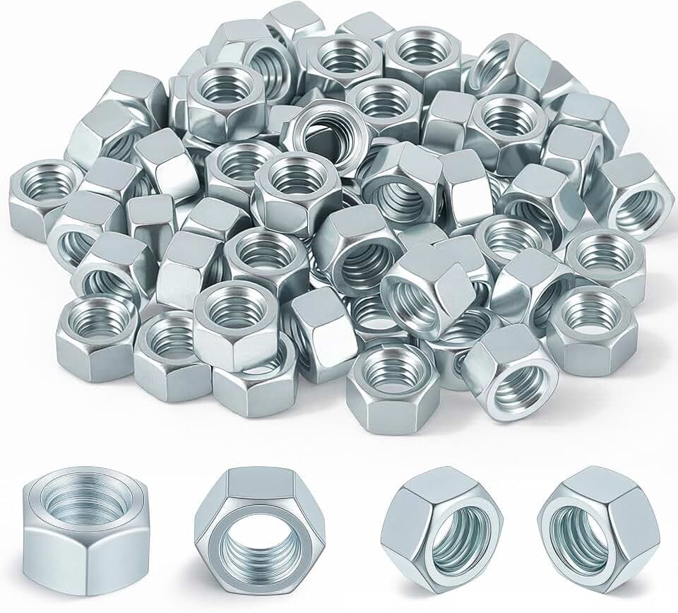 Yaocom 200 Pack 3/8"-16 Zinc Hex Nuts, Electro Galvanized Bright Silver