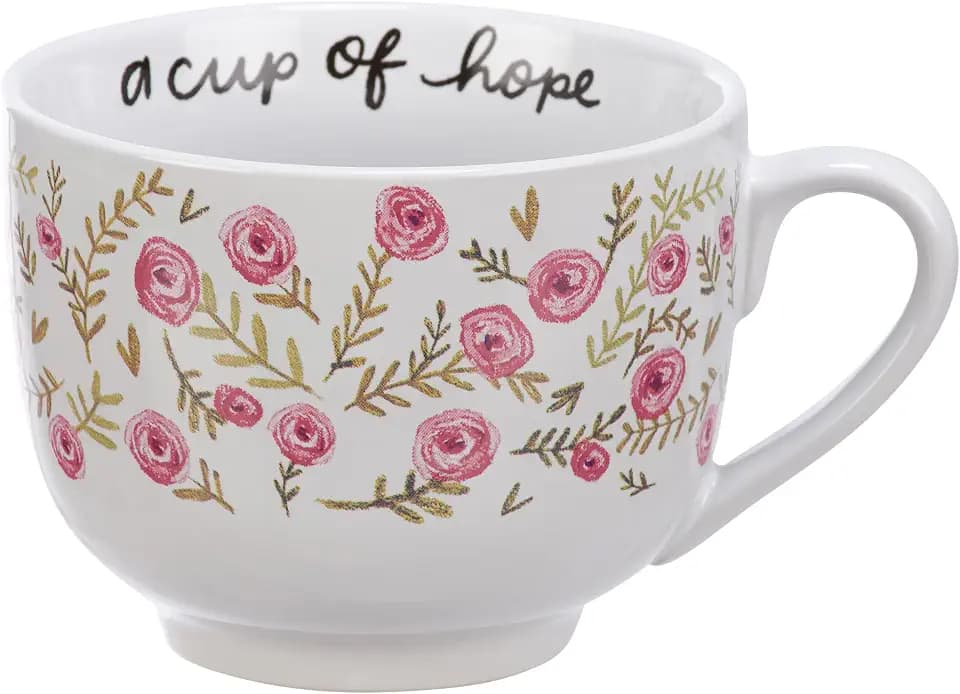 Primitives by Kathy Stoneware Latte Mug 18 oz, A Cup Of Hope Stemmed Floral Coffee Cup | Novelty Inspirational Drinkware & Kitchen Gifts