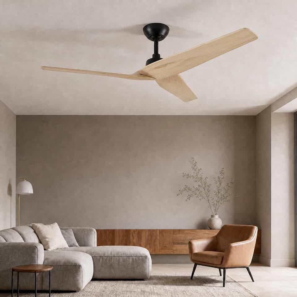 Skylike 52in Modern Wood Ceiling Fan No Light with Remote for Bedroom-Light