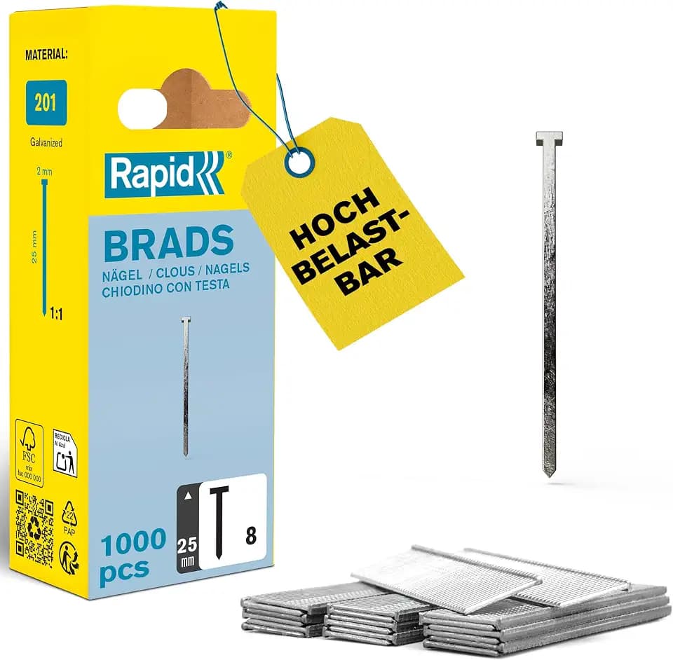 Rapid Nägel Typ 8, 25 mm, 18 Ga Stauchkopfnägel aus Stahl, 1.000 Stk.