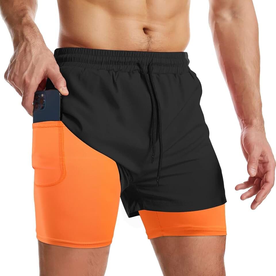 Surenow Mens 2 in 1 Running Shorts Workout Gym Athletic Shorts with Liner