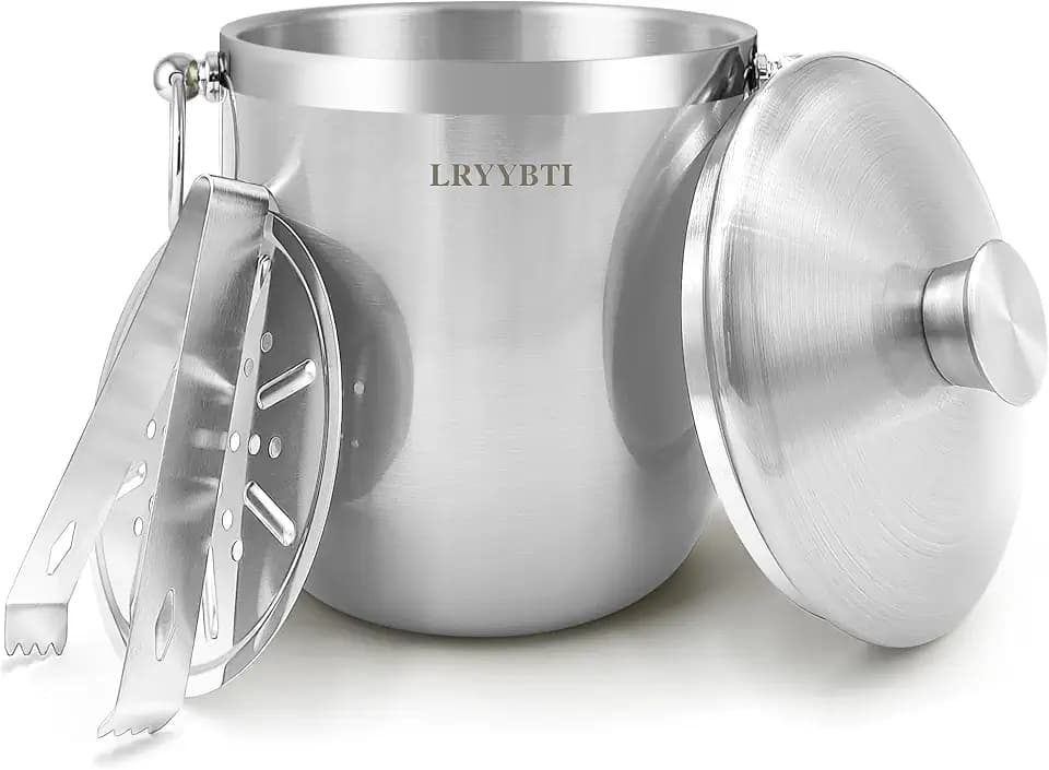 Ice Bucket, Silver, 3L, Double Wall Stainless Steel