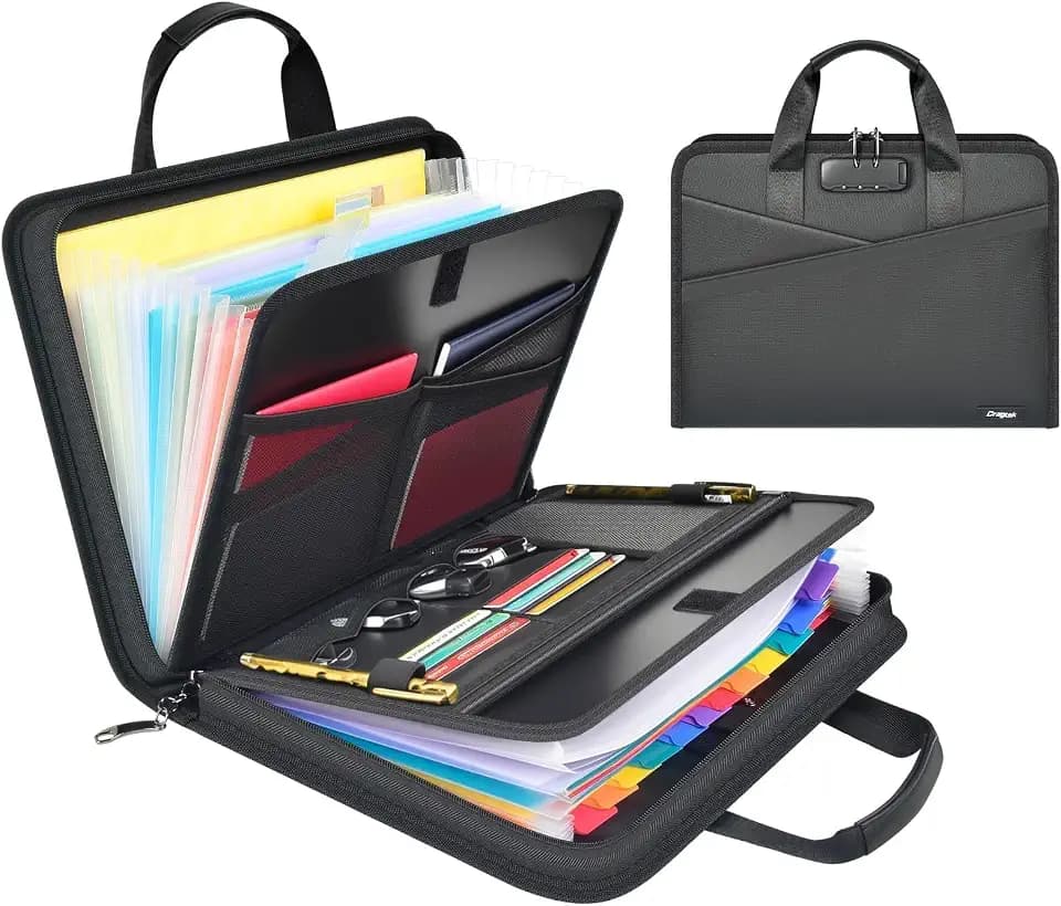 Fireproof Accordion File Organizer, 26 Pockets with Lock