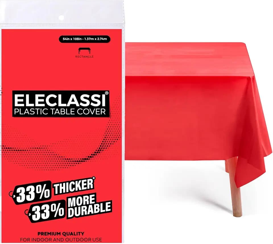 Eleclassi Red 12 Pack Premium Disposable Plastic Tablecloth 54 x 108 in - Plastic Table Cloth Disposable Tablecloth for Rectangle Table Up to 8 Feet