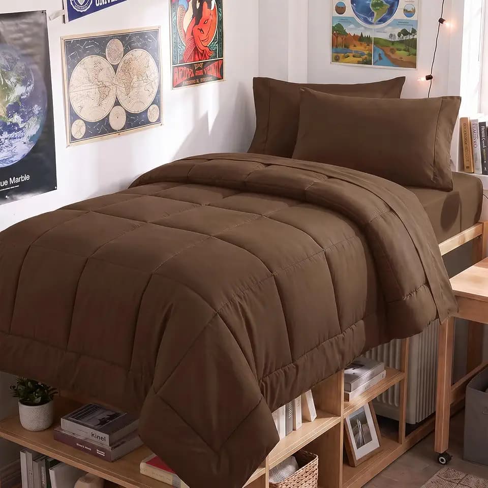 CozyLux Twin XL Comforter Set Brown - 5 Pieces Twin XL Bed in a Bag