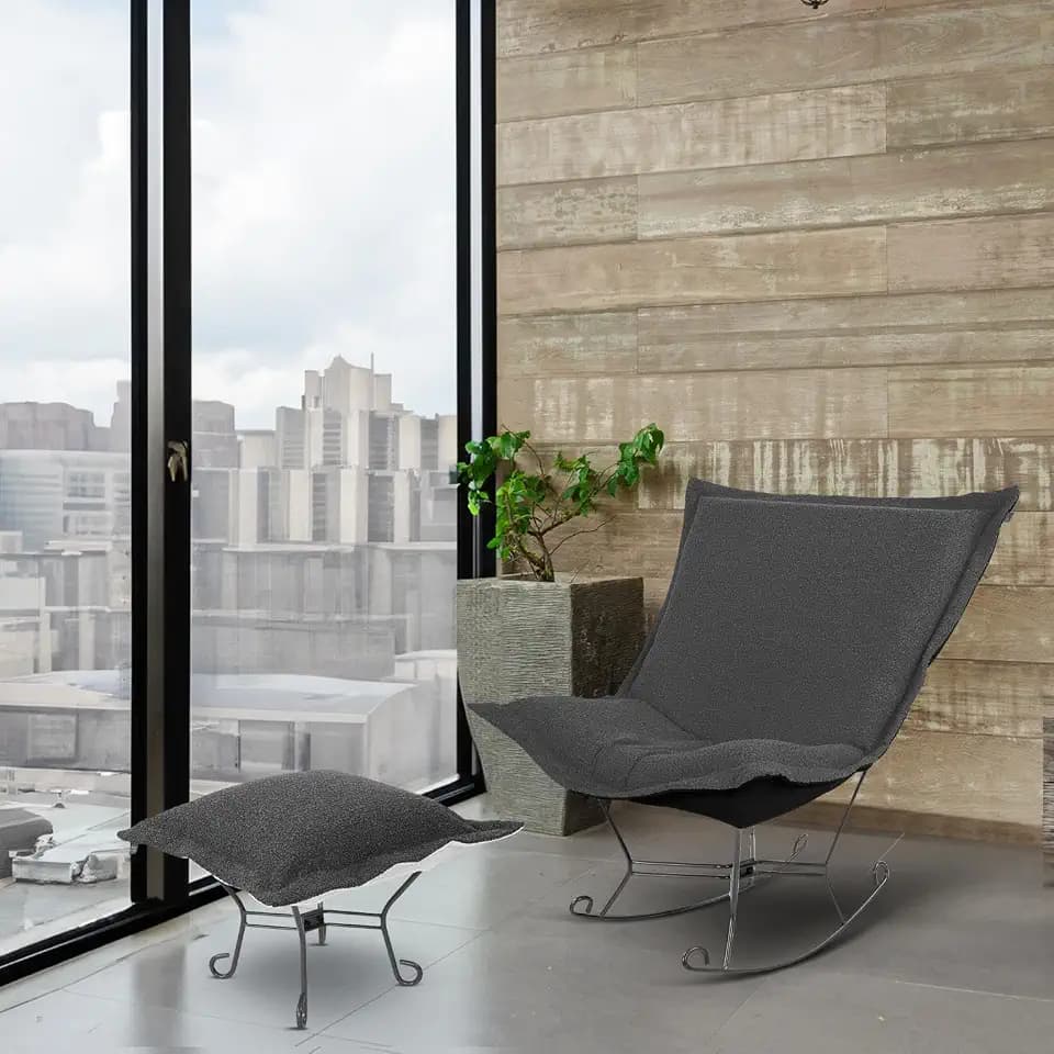 Howard Elliott Collection Scroll Puff Rocker Titanium- Barbet Charcoal/Black