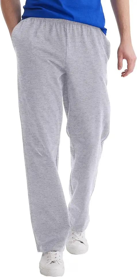 Hanes Men's Sweatpants Pack - 3-Pack - Essentials Midweight Cotton Jersey Lounge Pants - Open Bottom - Pockets - 32"