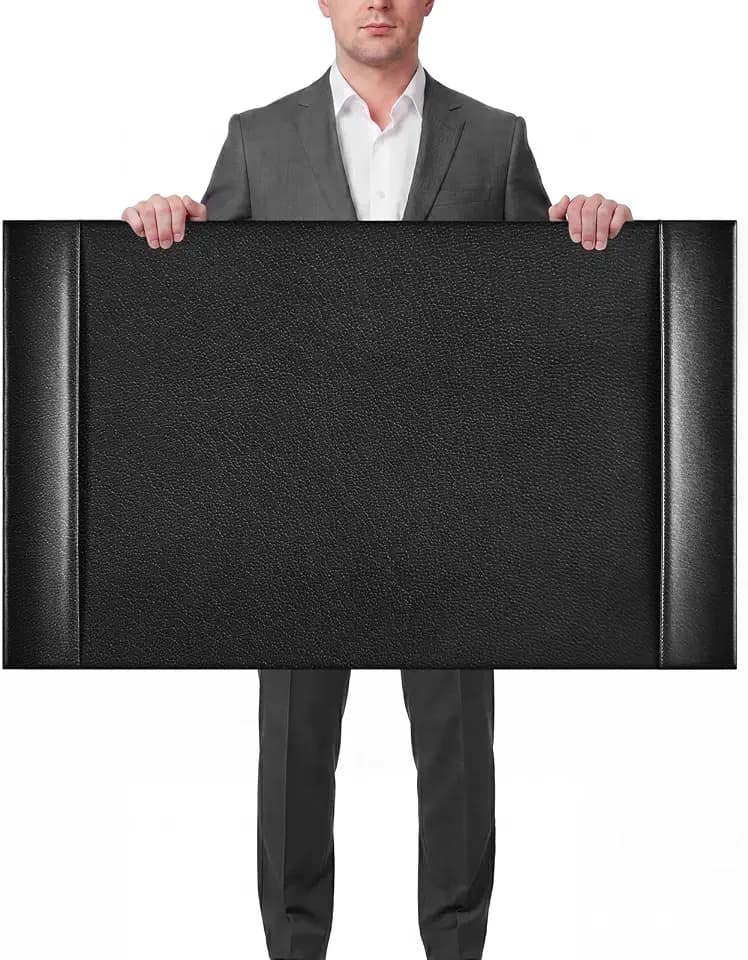 Leather Desk Pad Protector with Side Rails, Executive Office Desk Mat for Home Workspace, Writing Surface, Mouse & Keyboard Pad, Elegant Gift for Men Dad Husband(Black,30 x 18 Inch)