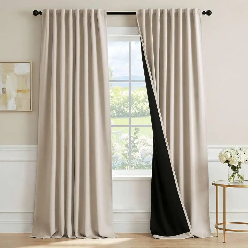 H.VERSAILTEX Cream/Beige Blackout Curtains 96 Inch Long 2 Panels Set