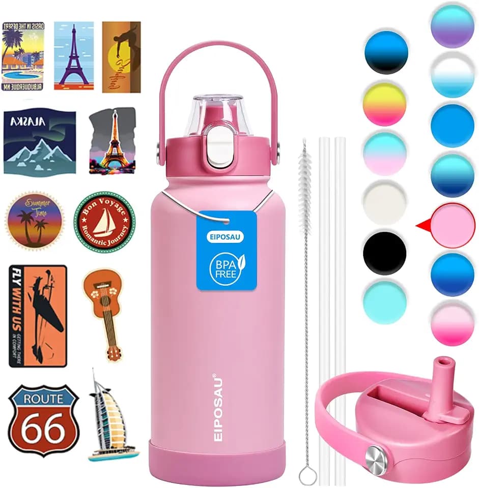 Insulated Water Bottle with Lid & Boot & Stickers, 32 oz
