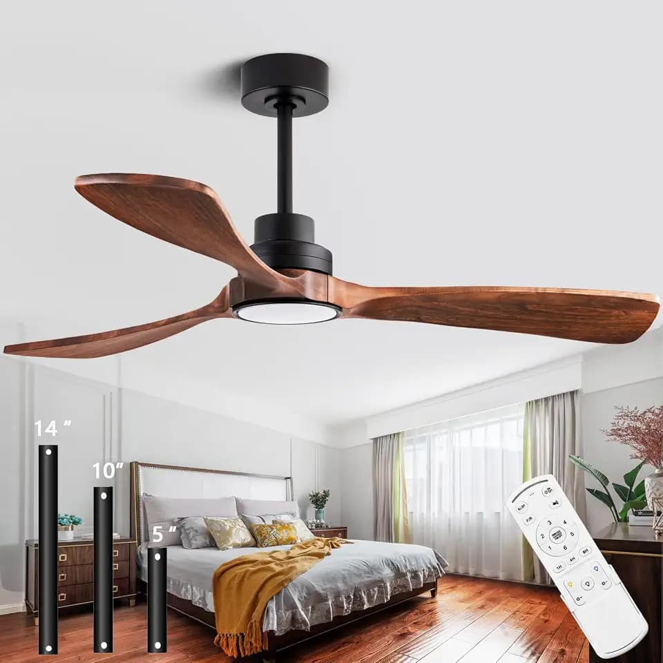 52inch Quiet Ceiling Fan Light with Remote Control in Walnut Finish