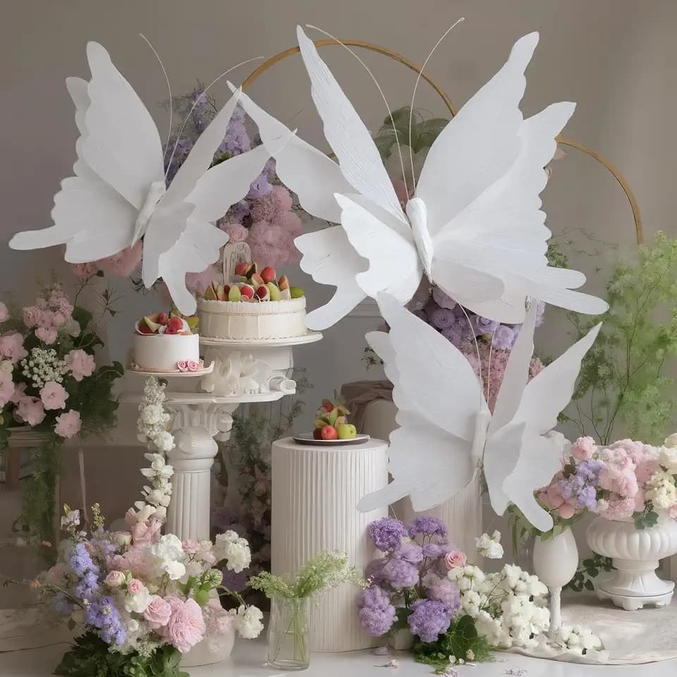 3 Pcs Large Butterfly Party Decoration, White, 11inch,20 Inch