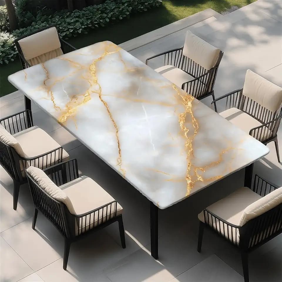 Rectangle Table Cloth, Elastic Waterproof Fitted Tablecloths Fits Rectangle 6ft Tables for Camping, Indoor and Outdoor, 24"x48", Marble