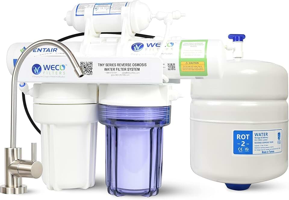 WECO TINY-50 Reverse Osmosis Water Filter System - Compact 4-Stage RO Filtration with TFC Membrane and Lead-Free Faucet - Includes Water Tank