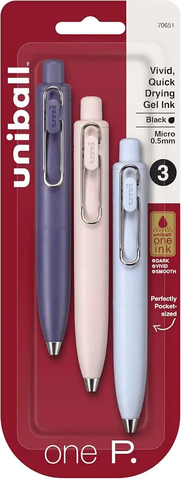 uniball™ one P Gel Pens, 0.5mm, Grape, Peach & Soda, Black Ink, 3 Pack