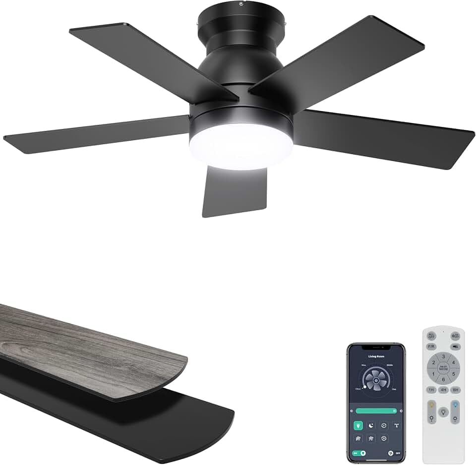Ohniyou 32'' Low Profile Ceiling Fan with Lights, Remote/APP Control, Black