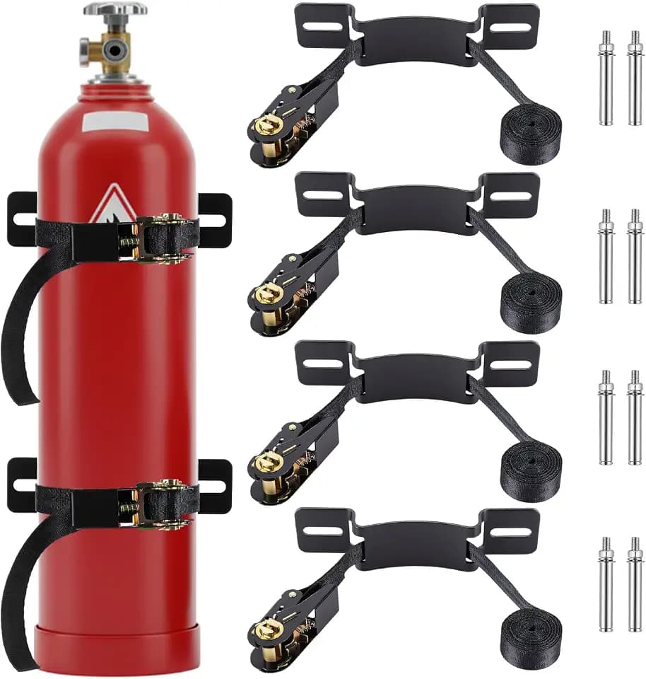 4 Pieces Propane Tank Wall Mount, Steel Bracket Ratchet Strap