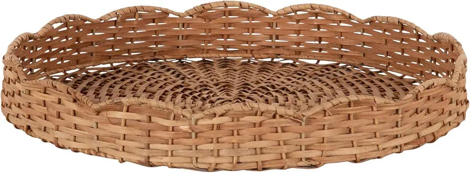 Kate and Laurel Wavley Modern Round Scalloped Woven Rattan Tray, 18 Inch Diameter, Natural Rattan, Decorative Wavy Boho Tray for Use as Versatile Ottoman Tray or Serving Platter
