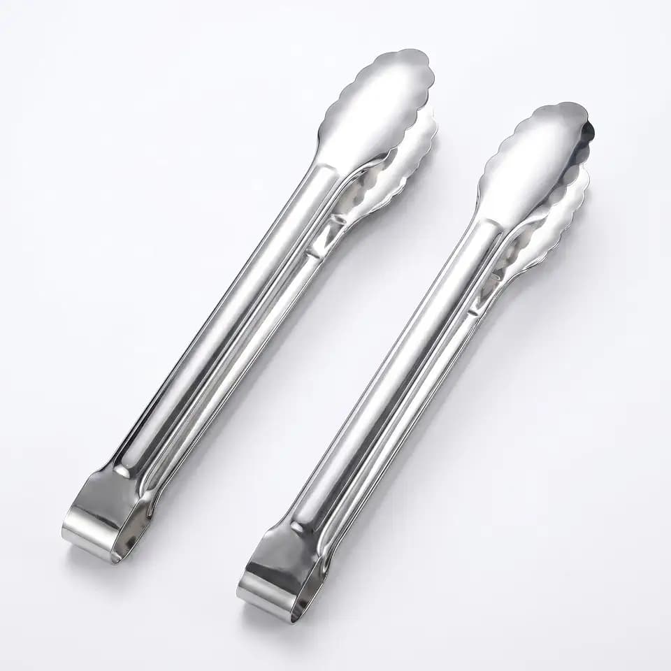 12 Inch Stainless Steel Kitchen Food Tongs, 2 Pack Non-Slip Plum Shape Clips for Cooking, Grilling, Buffet, Daily Home Use