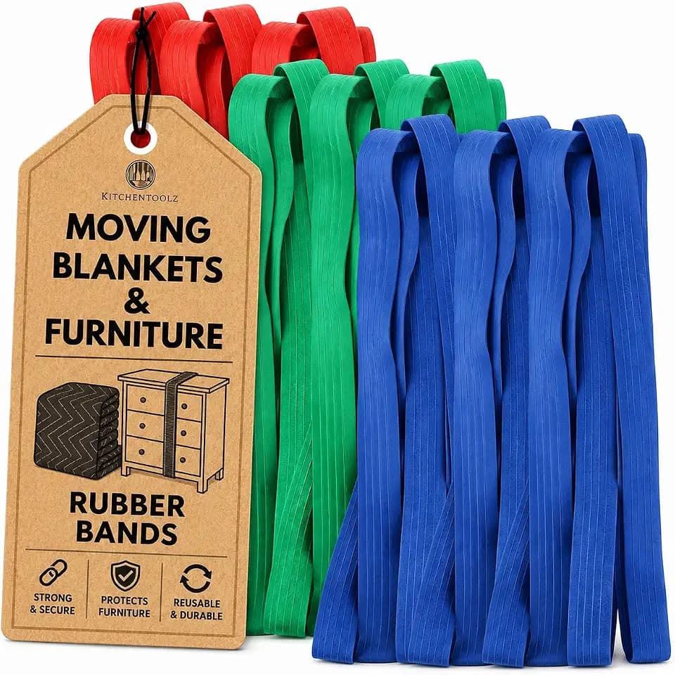 Kitchentoolz Moving Rubber Bands for Furniture & Moving Blankets - 12 Pack