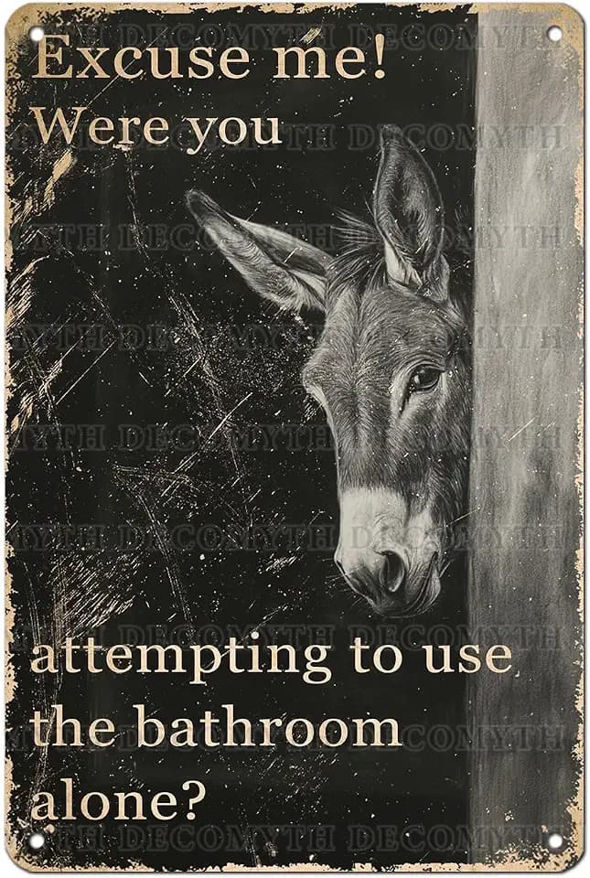 Vintage Donkey Metal Sign Excuse Me Funny Sign Wall Decor for Bathroom Retro Metal Sign Donkey Poster Home Decor 12 * 8inch
