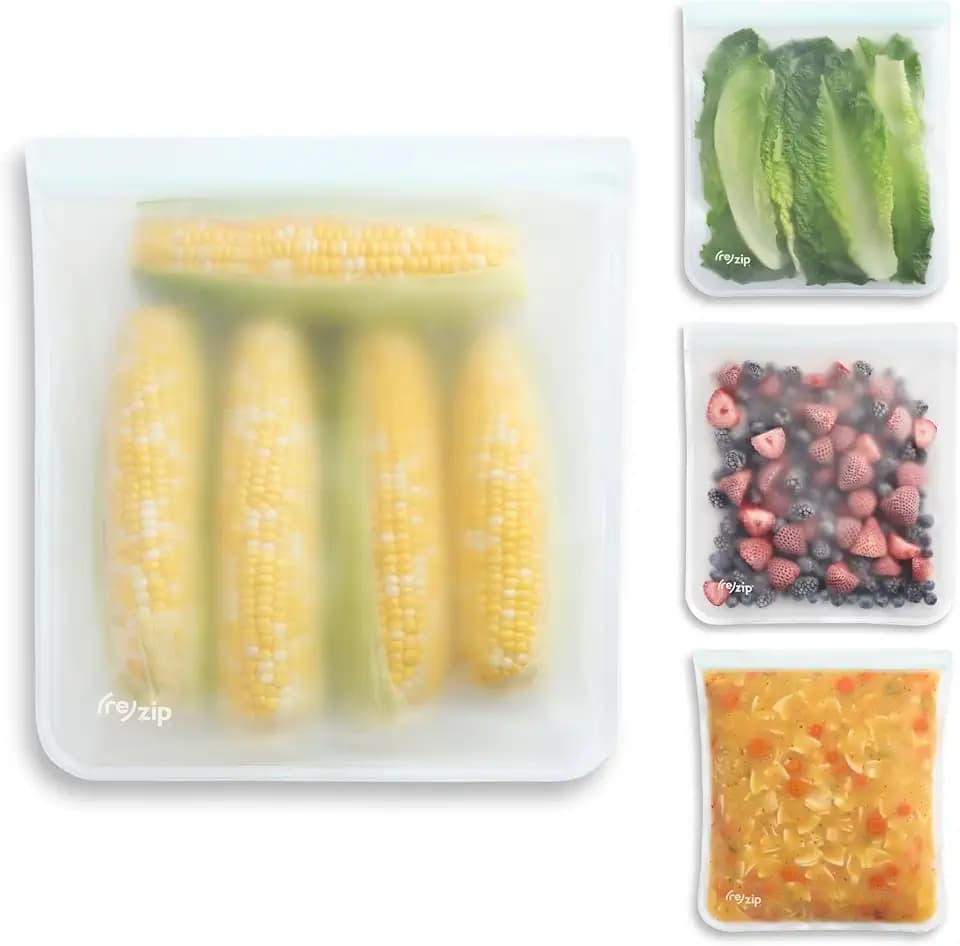 (re)zip Reusable Gallon Freezer Food Storage Bags, Leakproof, 4-Pack, Clear