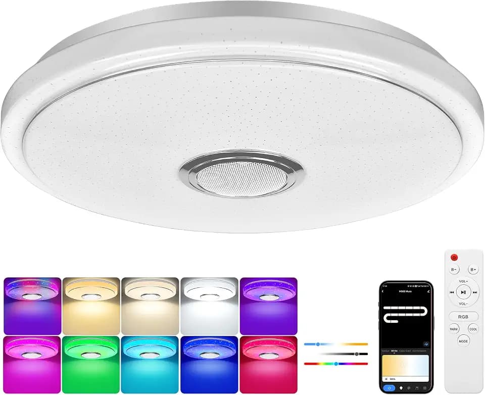 LED Deckenleuchte Dimmbar 60W LED RGB Deckenlampe Ø40CM Badezimmer Lampe Badlampe mit Bluetooth Lautsprecher Fernbedienung und APP-Steuerung für Kinderzimmer Schlafzimmer Wohnzimmer