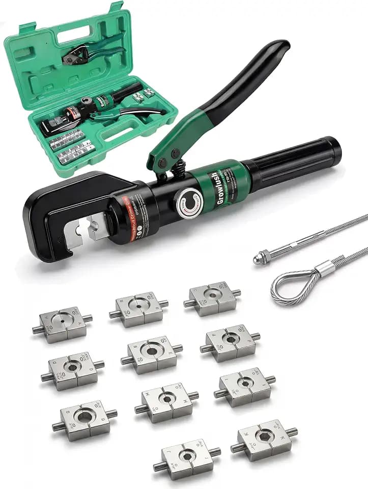 10-Ton Hydraulic Wire Rope Crimping Tool, Hydraulic Swaging Tool, 11 Dies for 3/64"-3/16" Double Barrel Sleeves & Stainless Steel Cable Railing Terminals, Professional Rigging Swager