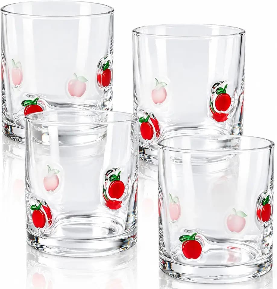 AnyDesign 4 Pcs Apple Icon Juice Glasses 14oz Stemless Wine Drinking Glass Cup for Fruit Birthday First Day of School Party Supplies Back to School