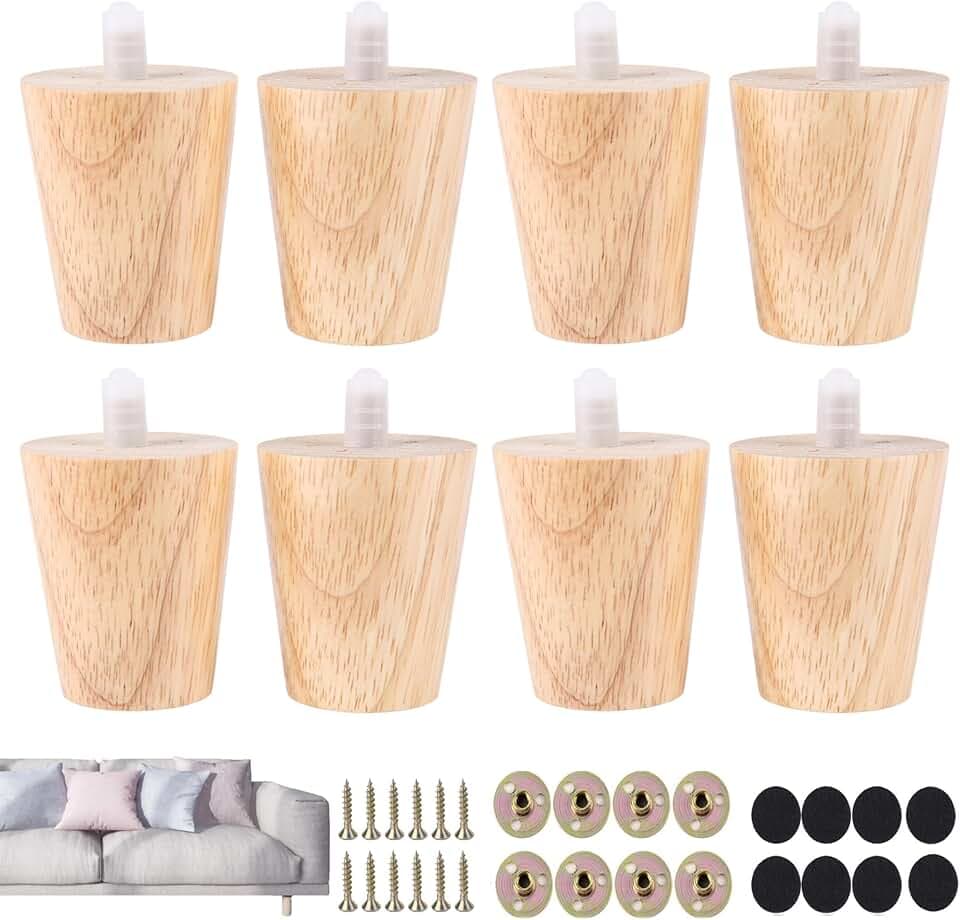 8 Pieces Furniture Couch Legs 3 Inch Round Solid Wood Sofa Legs Natural Wooden Couch Legs Replacement Legs for Armchair, Cabinet, Chair, Footstool, Mid Century Modern Dresser, Natural Wood…