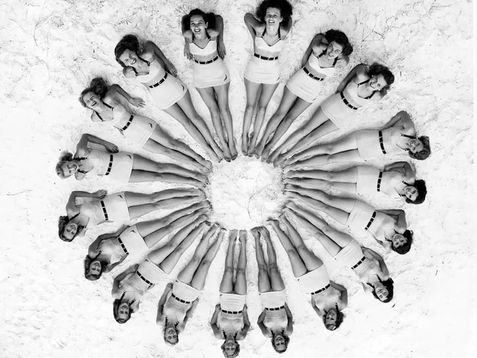 ART.COM Wall Photo Women Lying in Circle around Beach Ball, 32" x 24"