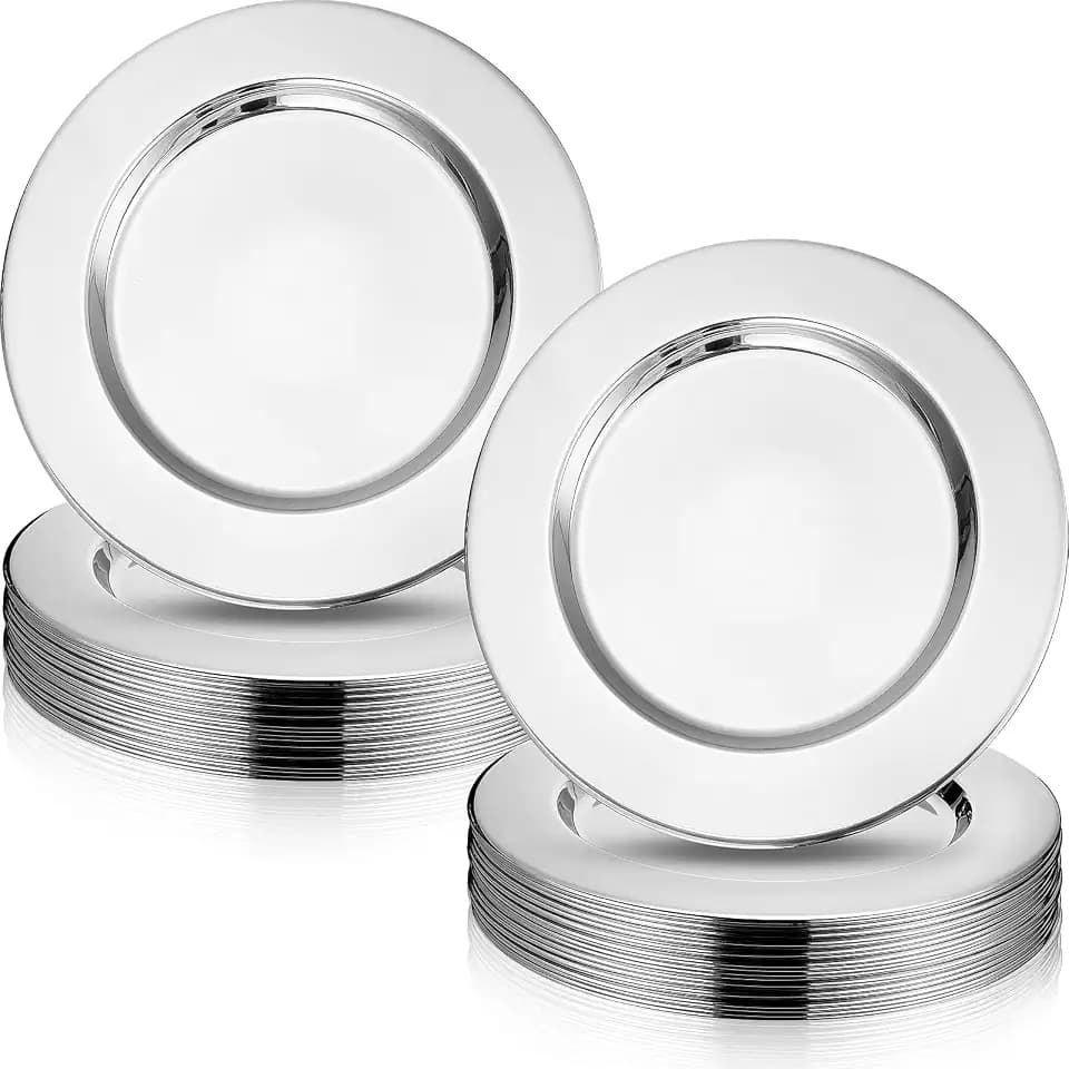 Vesici 24 Pcs Stainless Steel Silver Charger Plates Bulk 13 Inch Round Set
