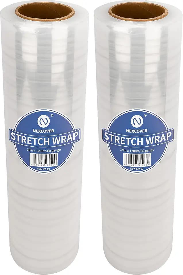 NEXCOVER 18 Inch Stretch Wrap - 1200 Feet | 60 Gauge, 2 Roll Clear Plastic Self-adhering Stretch Wrap Film for Pallet Wrap, Thick and Durable Packing Moving Supplies Heavy Duty Shrink Film.