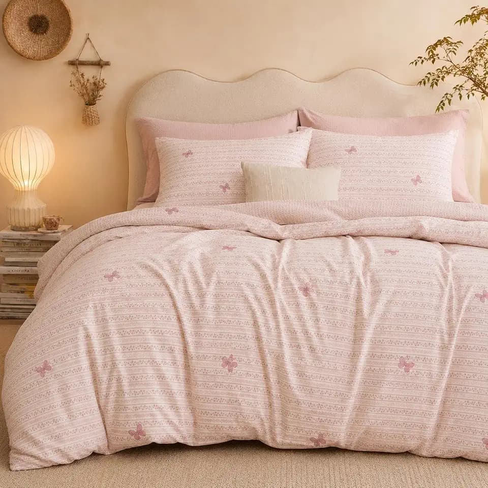 Pink Comforter Set Twin Size 2 Pieces,Bows Floral Bedding Sets