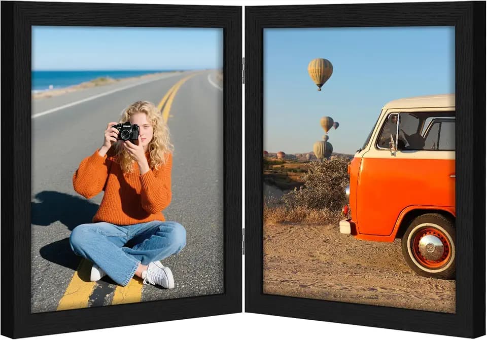 Vittanly 8x10 Double Picture Frame, Hinged 2 Photo Frames, Black