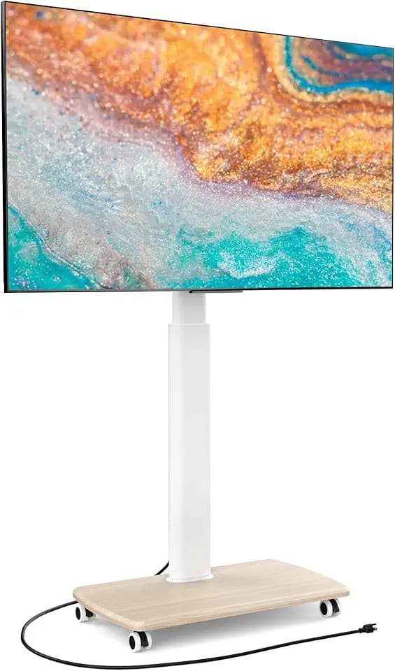 FITUEYES Rolling TV Stand with Power Outlets for 32-75 Inch TVs, White
